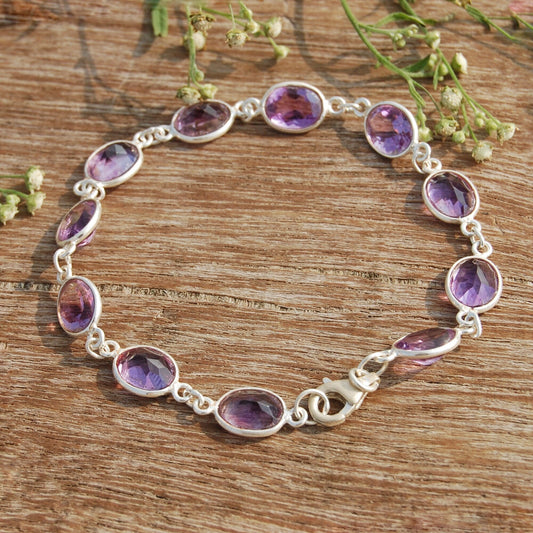 Purple Amethyst Oval Cut Beaded Bracelet
