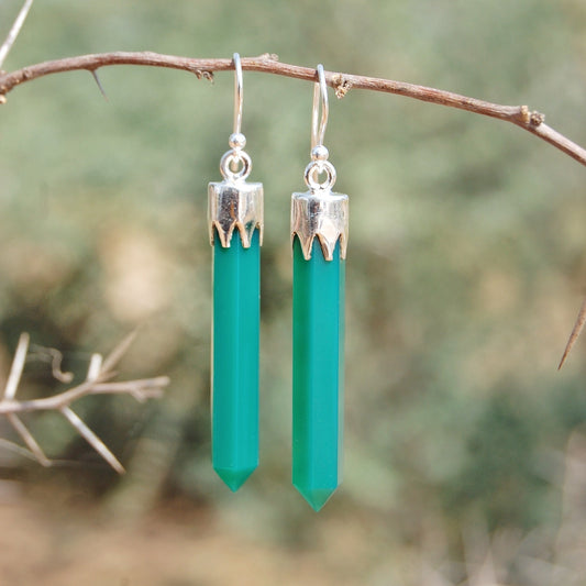 Green Onyx Long Drop Earrings