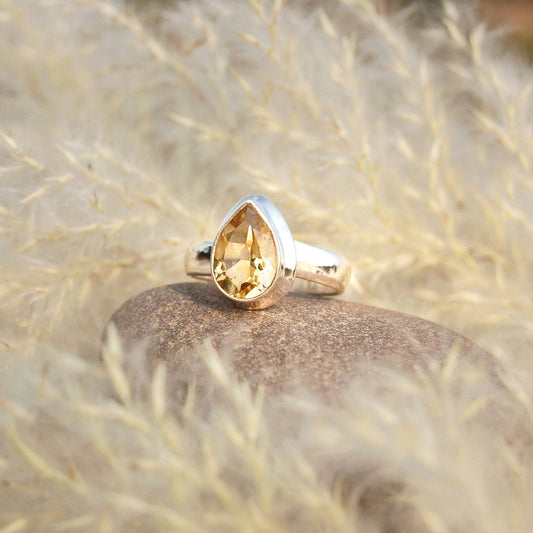 Yellow Citrine Pear Ring