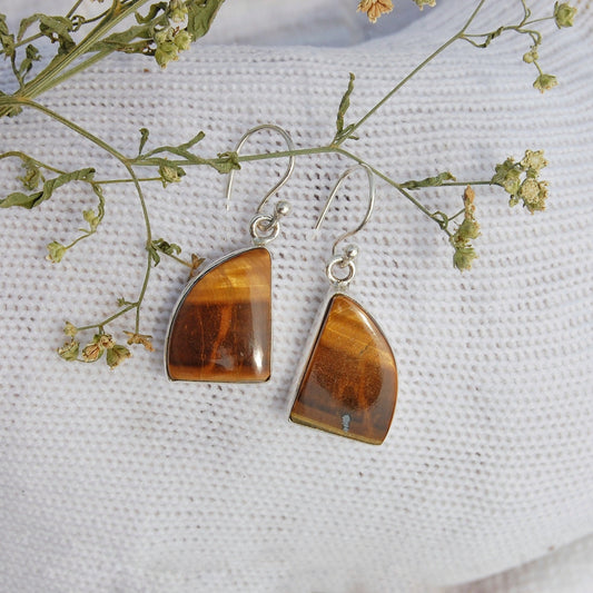 Tiger Eye Quarter Round Drop Earrings