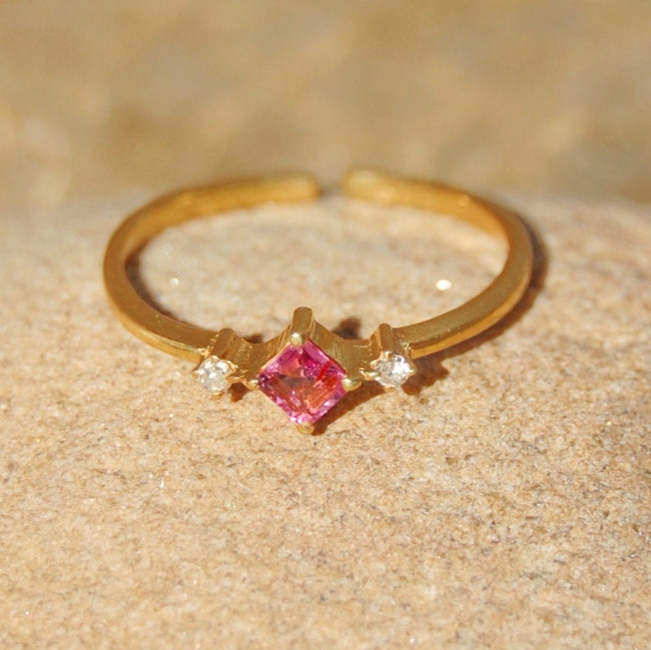 Diamond- Pink Tourmaline Gold Plated Ring
