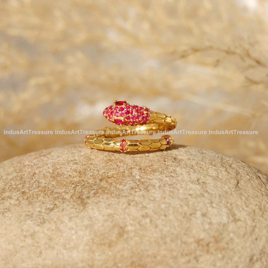 Ruby Gold Plated Snake Ring