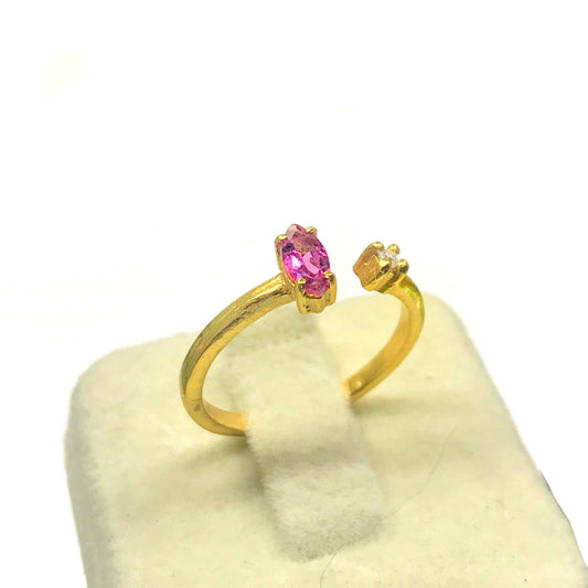 Pretty Diamond-Tourmaline Gold Plated Ring
