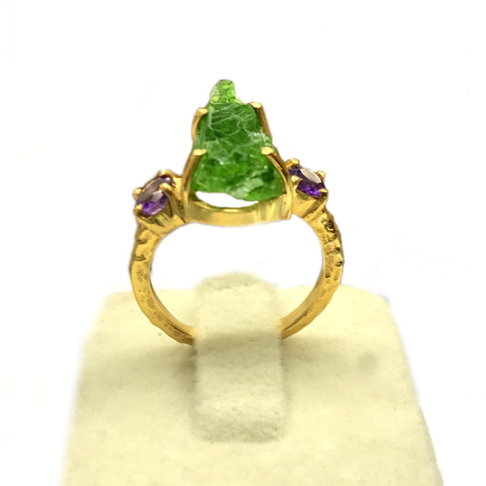 Raw Emerald-Amethyst 18k Gold Plated Ring
