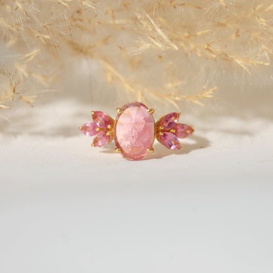 Pink Tourmaline Dainty Gold Plated Ring