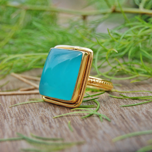 Aqua Blue Chalcedony Statement Ring
