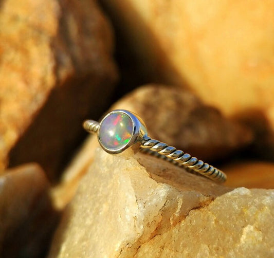 Fire Opal Twisted Band Ring