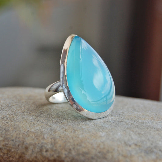 Aqua Chalcedony Statement Ring