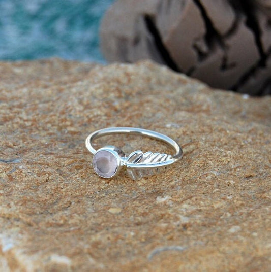 Rose Quartz Leaf Ring