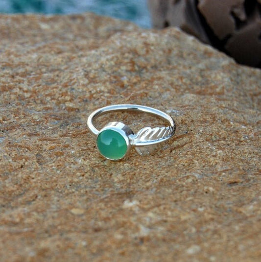 Green Chrysoprase Leaf Ring