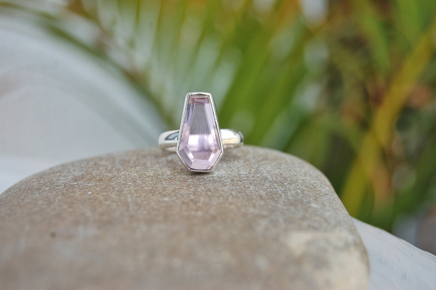 Pink Amethyst Coffin Shape Ring