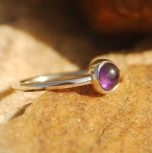 Amethyst Solitaire Silver Ring