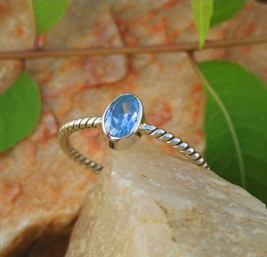 Swiss Blue Topaz Twisted Band Ring