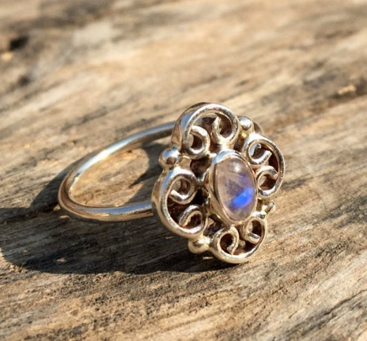 Rainbow Moonstone Filigree Ring