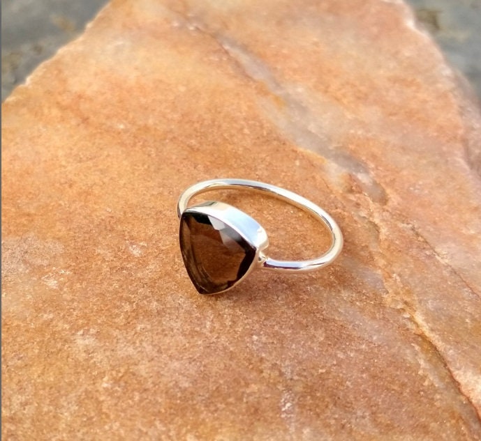 Trillion Shape Smoky Quartz Ring