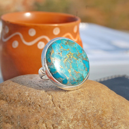 Blue Copper Turquoise Statement Ring