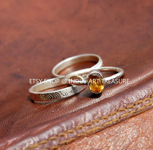 Yellow Citrine Stacking Ring Set