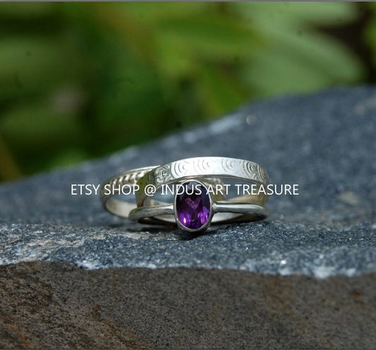 Natural Amethyst Stacking Ring Set