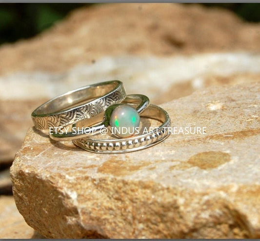 Fire Opal Stacking Ring Set