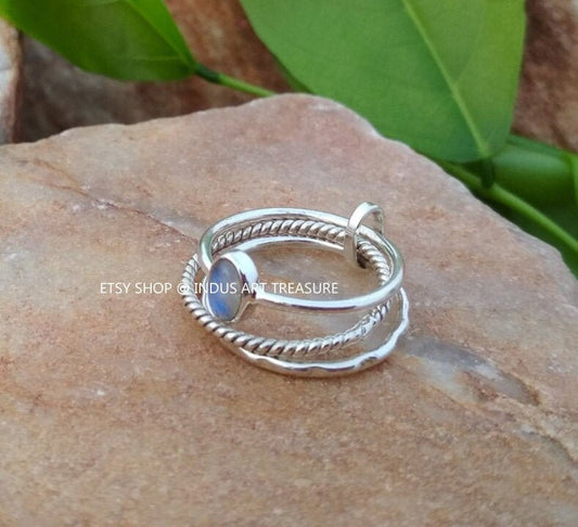 Rainbow Moonstone Stacking Ring Set