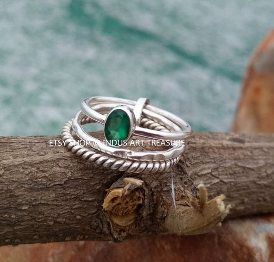 Green Onyx Stacking Ring Set