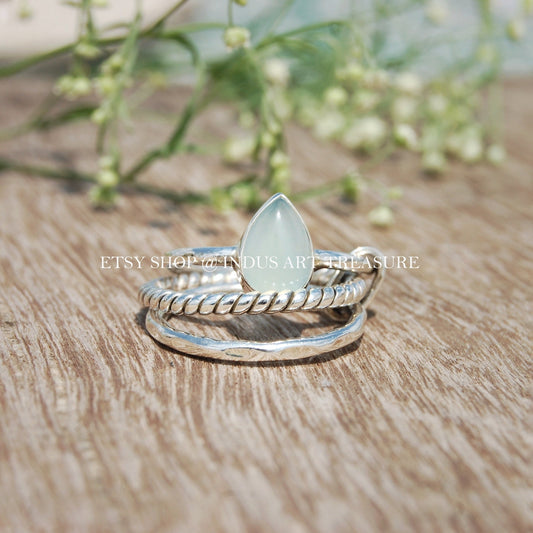 Aqua Chalcedony Stacking Ring Set