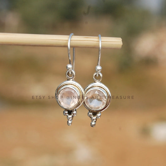 Rose Quartz Boho Silver Earrings