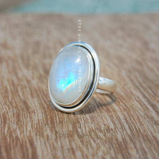 Rainbow Moonstone Statement Ring