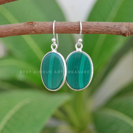 Malachite Silver Dangle Earrings