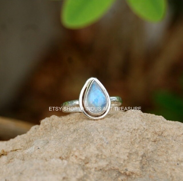 Rainbow Moonstone Pear Ring