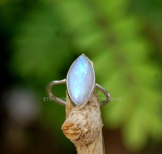 Rainbow Moonstone Marquise Ring