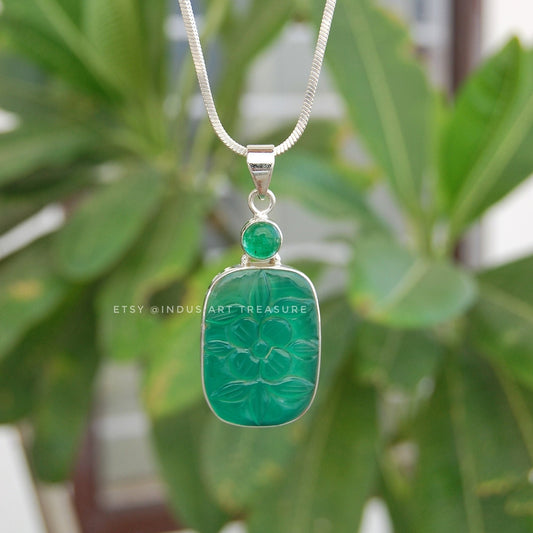 Healing Jade & Onyx Craved Pendant