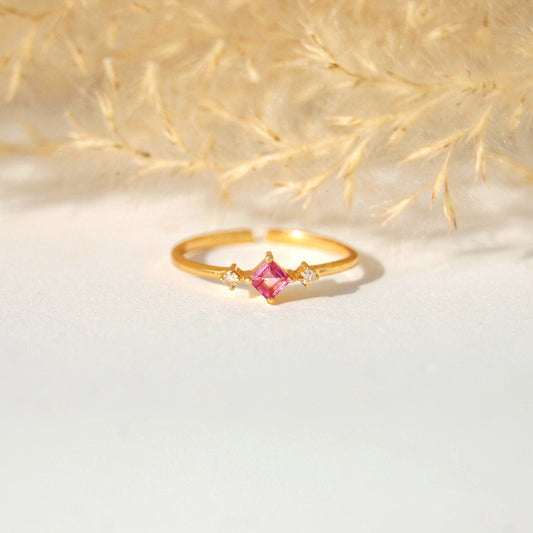 Diamond- Pink Tourmaline Gold Plated Ring