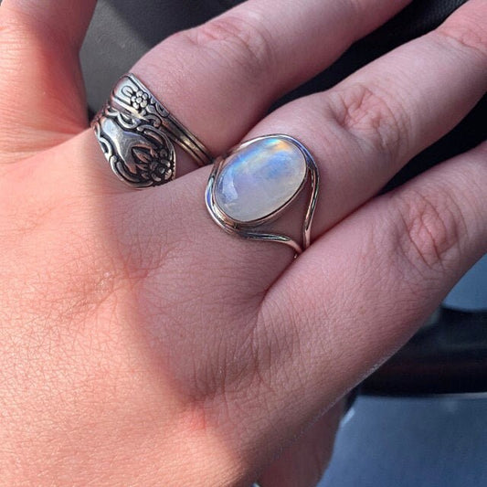 Rainbow Moonstone Oval Cab Ring