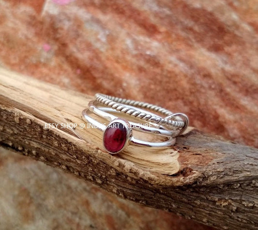 Red Garnet Stacking Ring Set