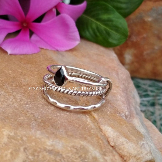 Black Onyx Stacking Ring Set