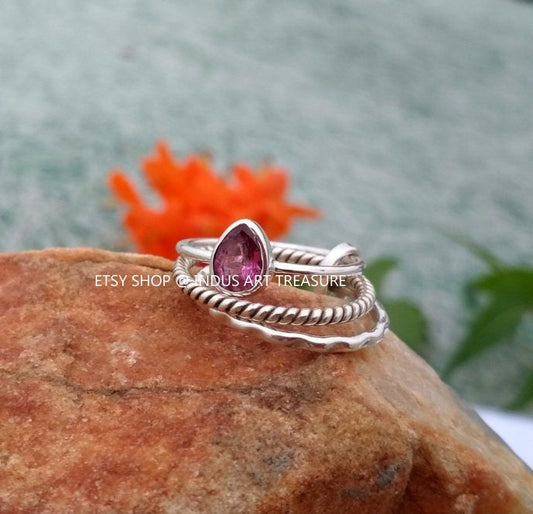 Pink Tourmaline Stacking Ring Set