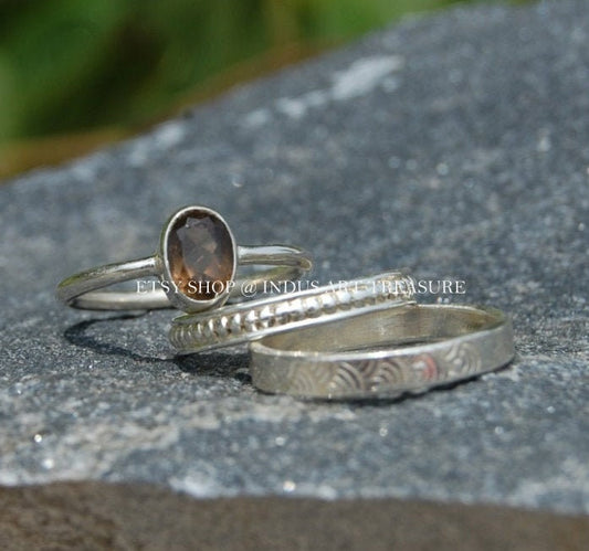 Smoky Quartz Stacking Ring Set