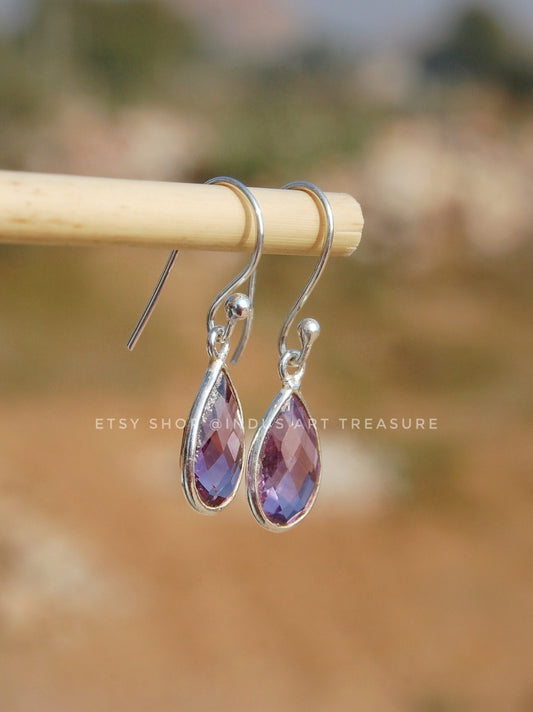 Amethyst Checker Cut Drop Earrings