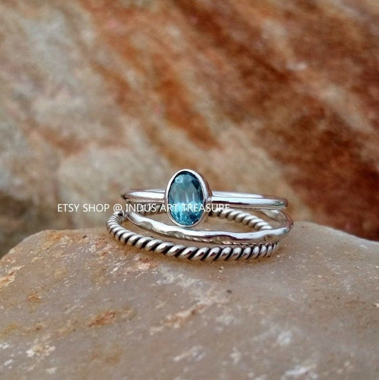 Blue Topaz Stacking Ring Set