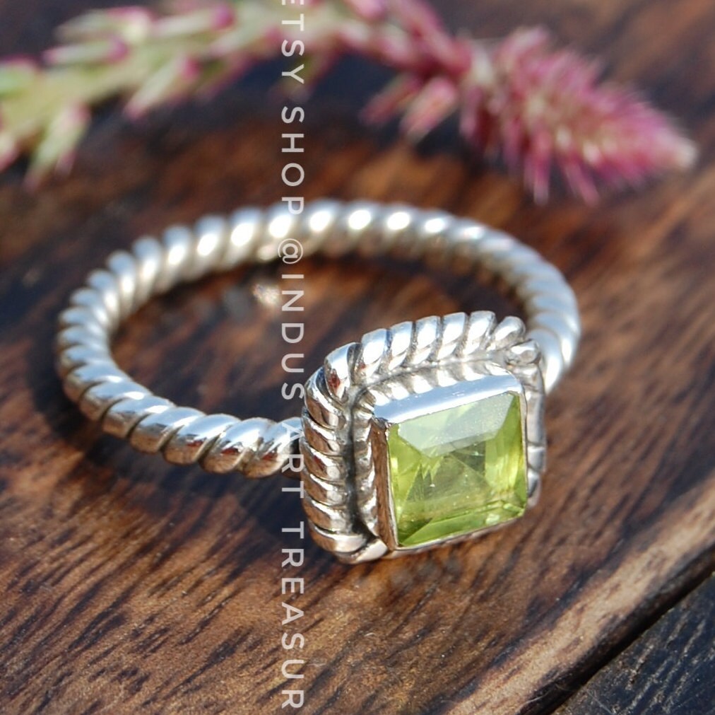 Green Peridot Twisted Band Ring