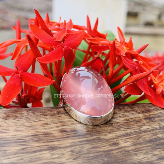 Natural Rose Quartz Ring, 925 Sterling Silver Ring,