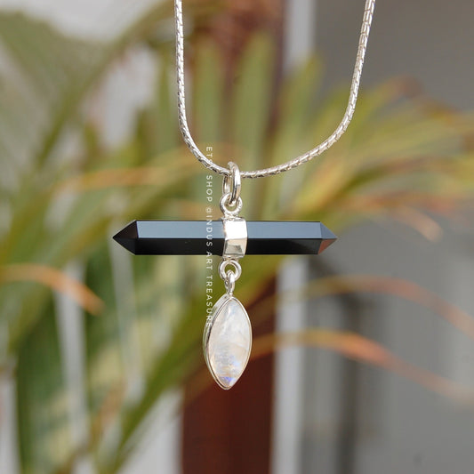 Rainbow Moonstone -Black Onyx Pendant