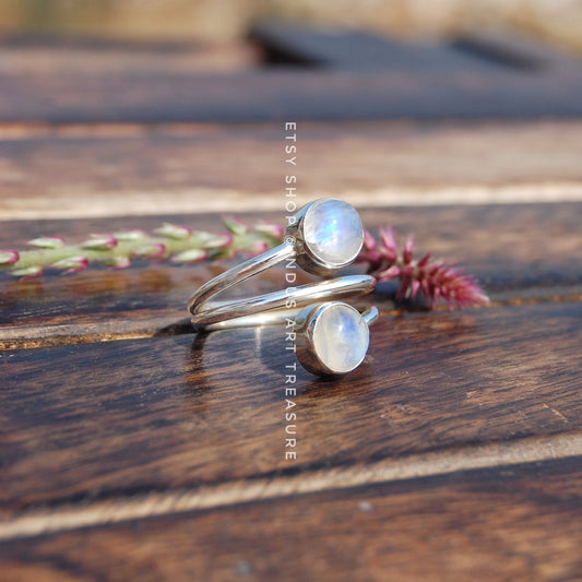 Rainbow Moonstone Coil Ring