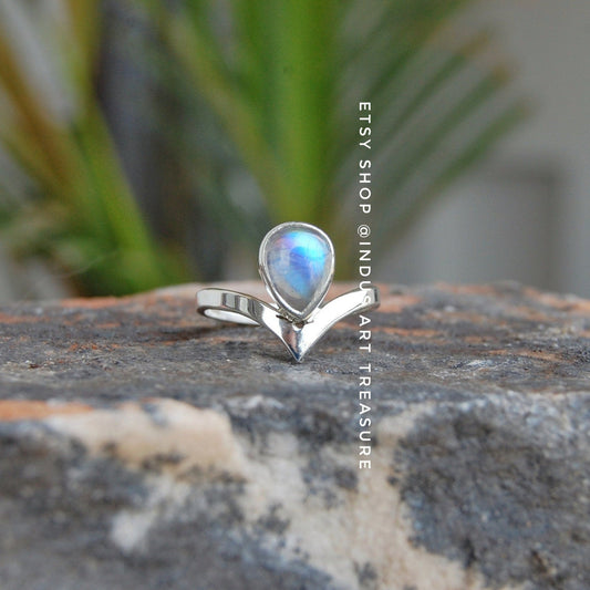 Rainbow Moonstone Princess Crown Ring