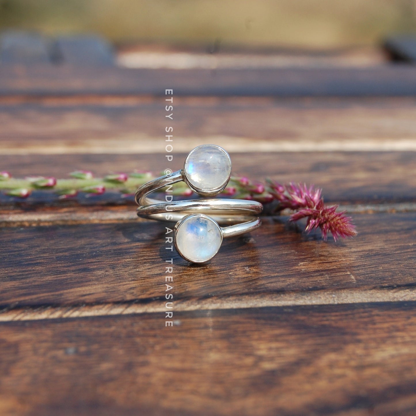 Rainbow Moonstone Coil Ring