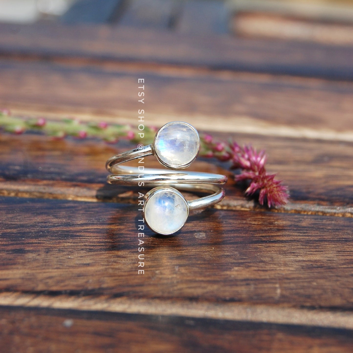 Rainbow Moonstone Coil Ring