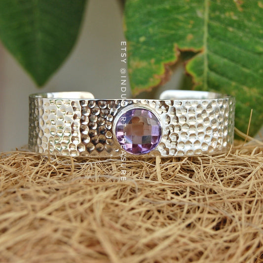 Amethyst Hammered Cuff Bracelet