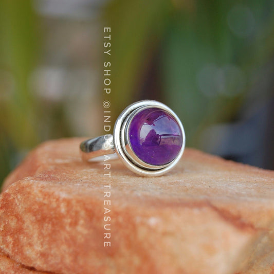 Purple Amethyst Round Ring