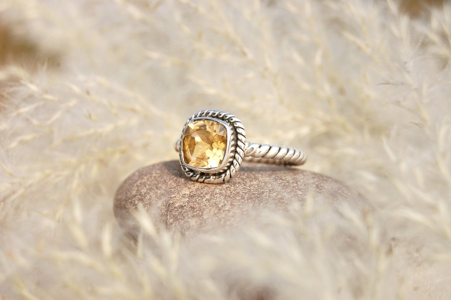 Yellow Citrine Twisted Wire Band Ring